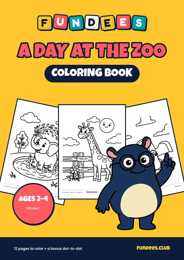 A Day at the Zoo coloring book cover, Ages 2–4, volume 1
