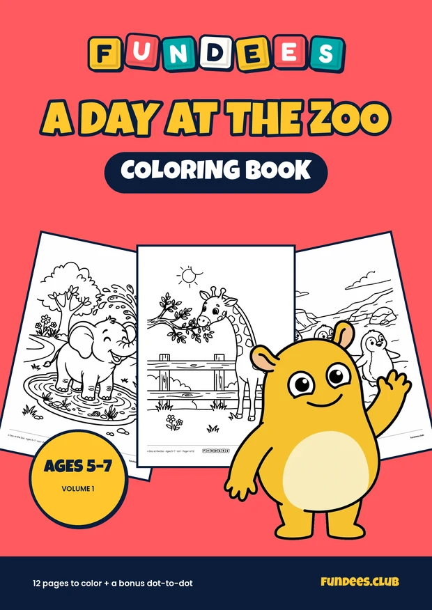 A Day at the Zoo coloring book cover, Ages 5–7, volume 1
