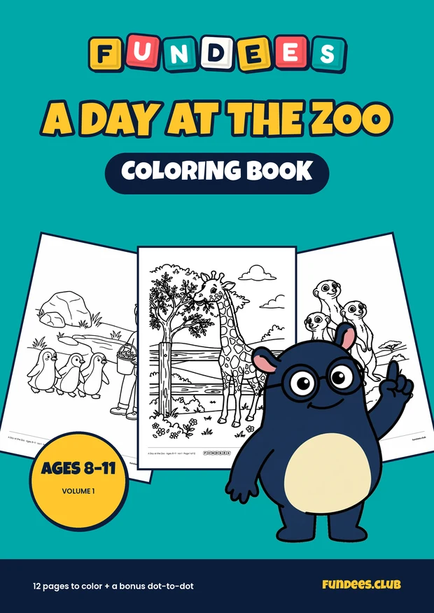 A Day at the Zoo coloring book cover, Ages 8–11, volume 1