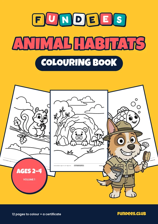 Animal Habitats coloring book cover, Ages 2–4, volume 1