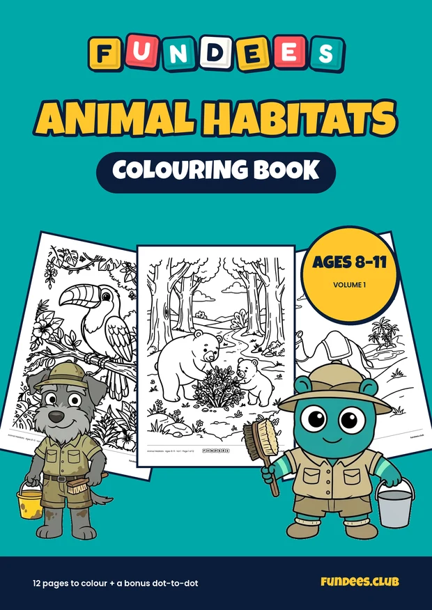Animal Habitats coloring book cover, Ages 8–11, volume 1