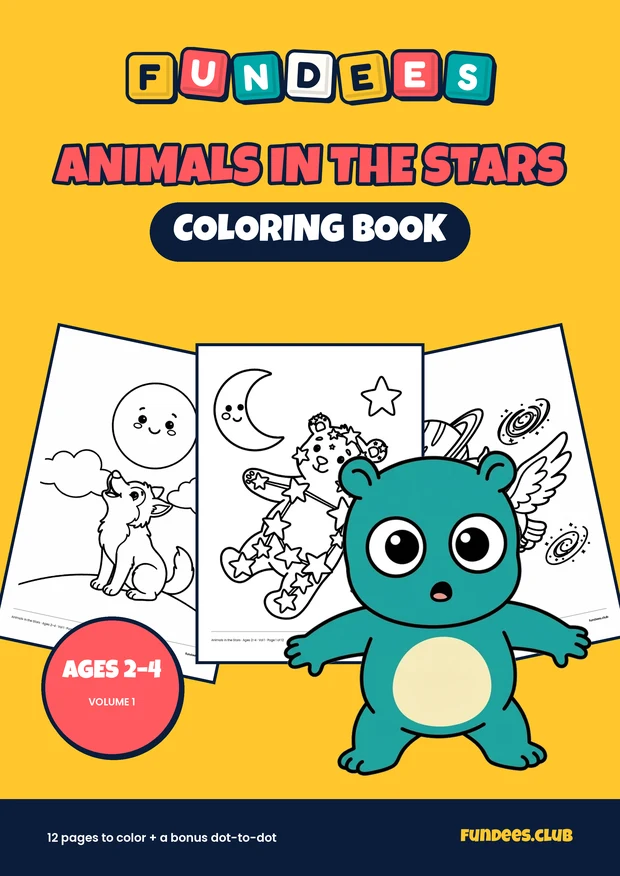 Animals in the Stars coloring book cover, Ages 2–4, volume 1