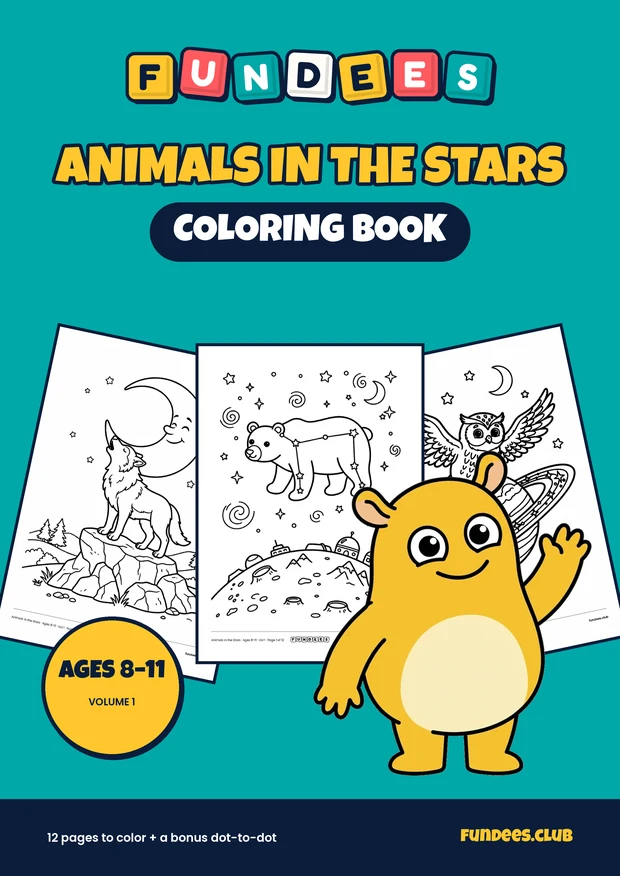 Animals in the Stars coloring book cover, Ages 8–11, volume 1