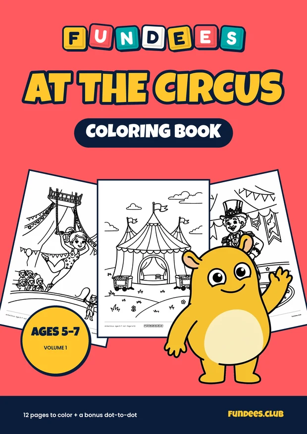 At the Circus coloring book cover, Ages 5–7, volume 1
