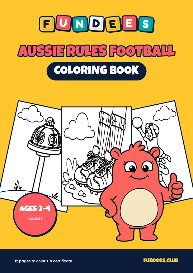 Aussie Rules Football coloring book cover, Ages 2–4, volume 1