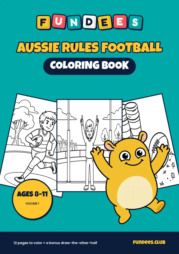Aussie Rules Football coloring book cover, Ages 8–11, volume 1