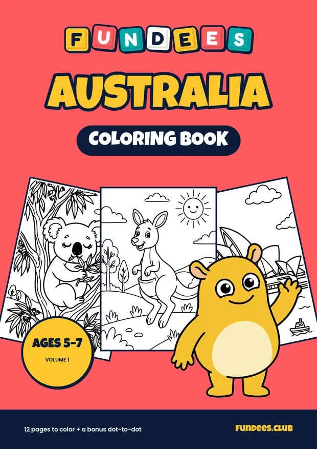 Australia coloring book cover, Ages 5–7, volume 1