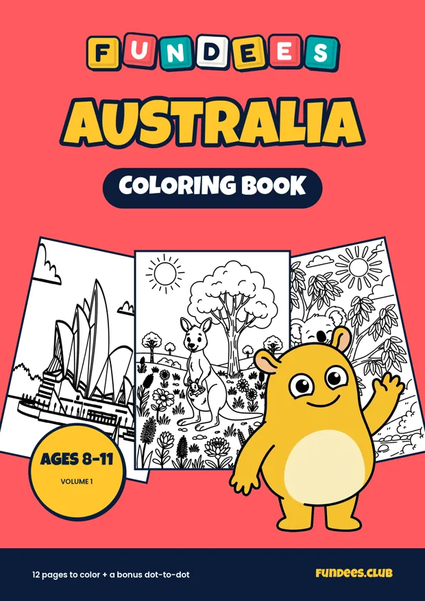 Australia coloring book cover, Ages 8–11, volume 1
