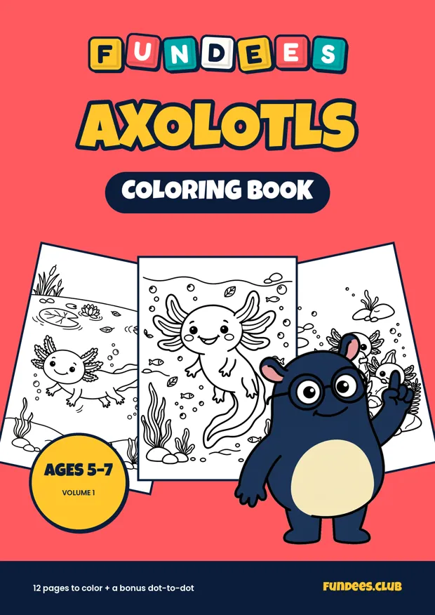 Axolotls coloring book cover, Ages 5–7, volume 1