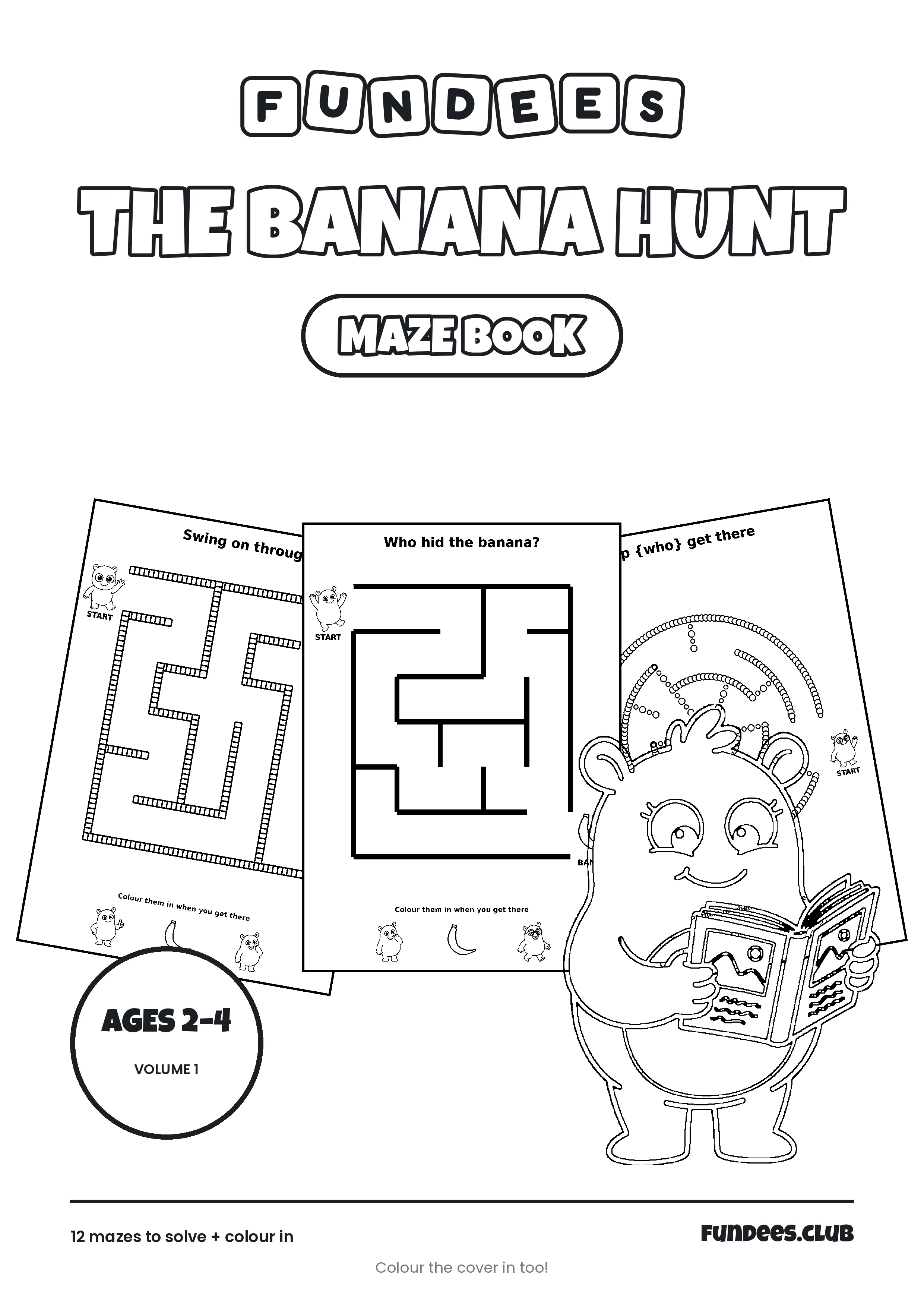 The Banana Hunt coloring book cover, Ages 2–4, volume 1