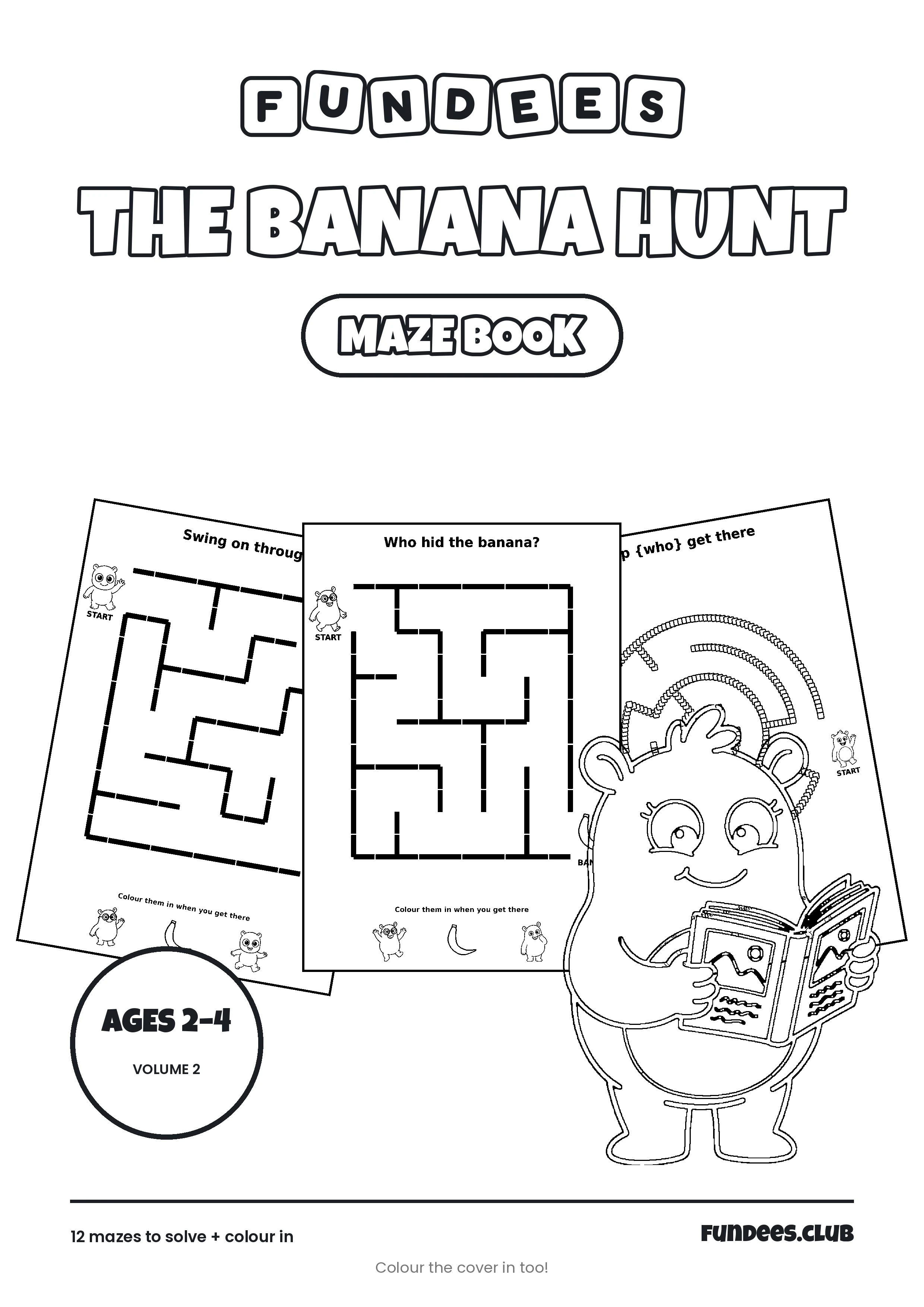 The Banana Hunt coloring book cover, Ages 2–4, volume 2