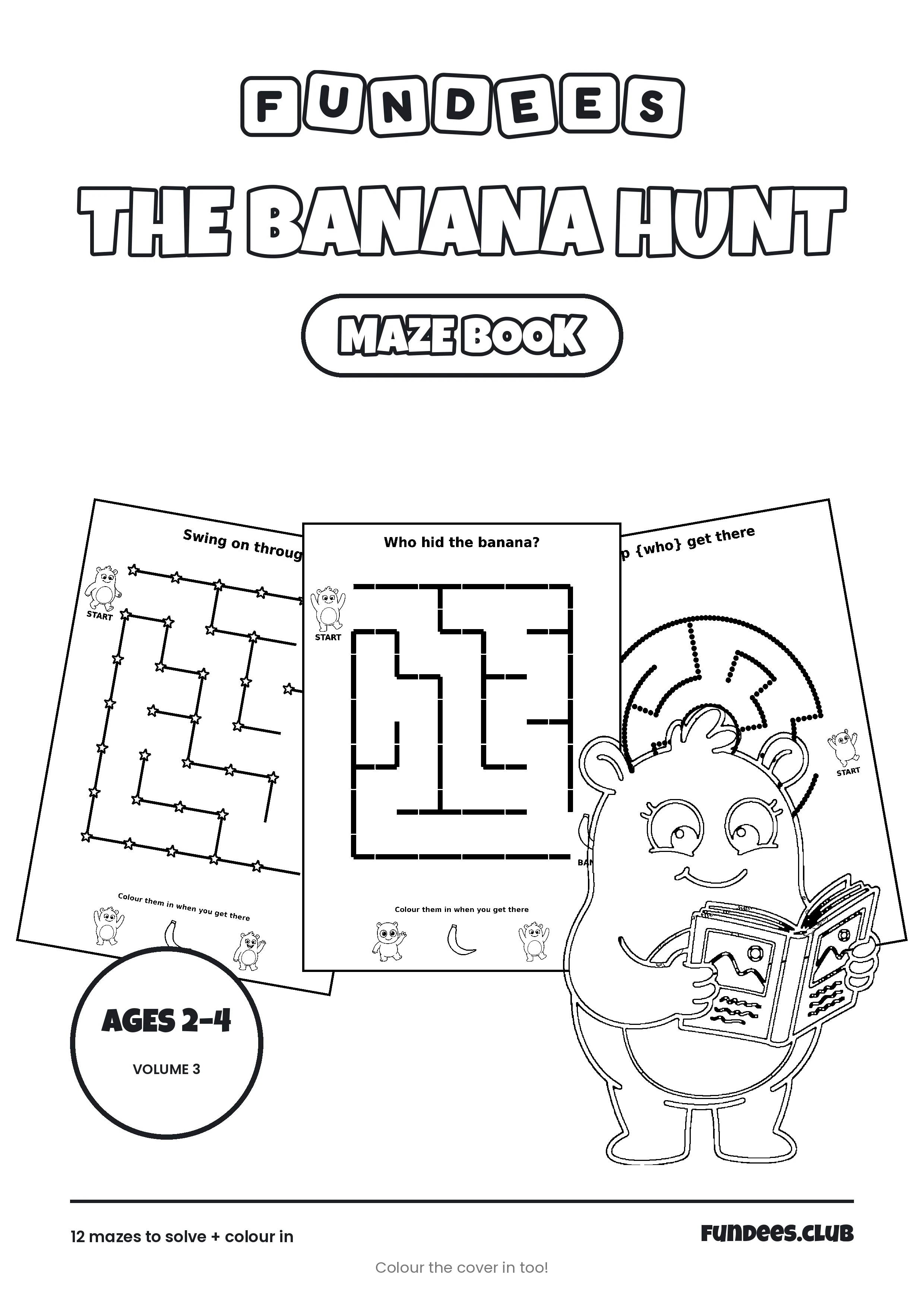 The Banana Hunt coloring book cover, Ages 2–4, volume 3