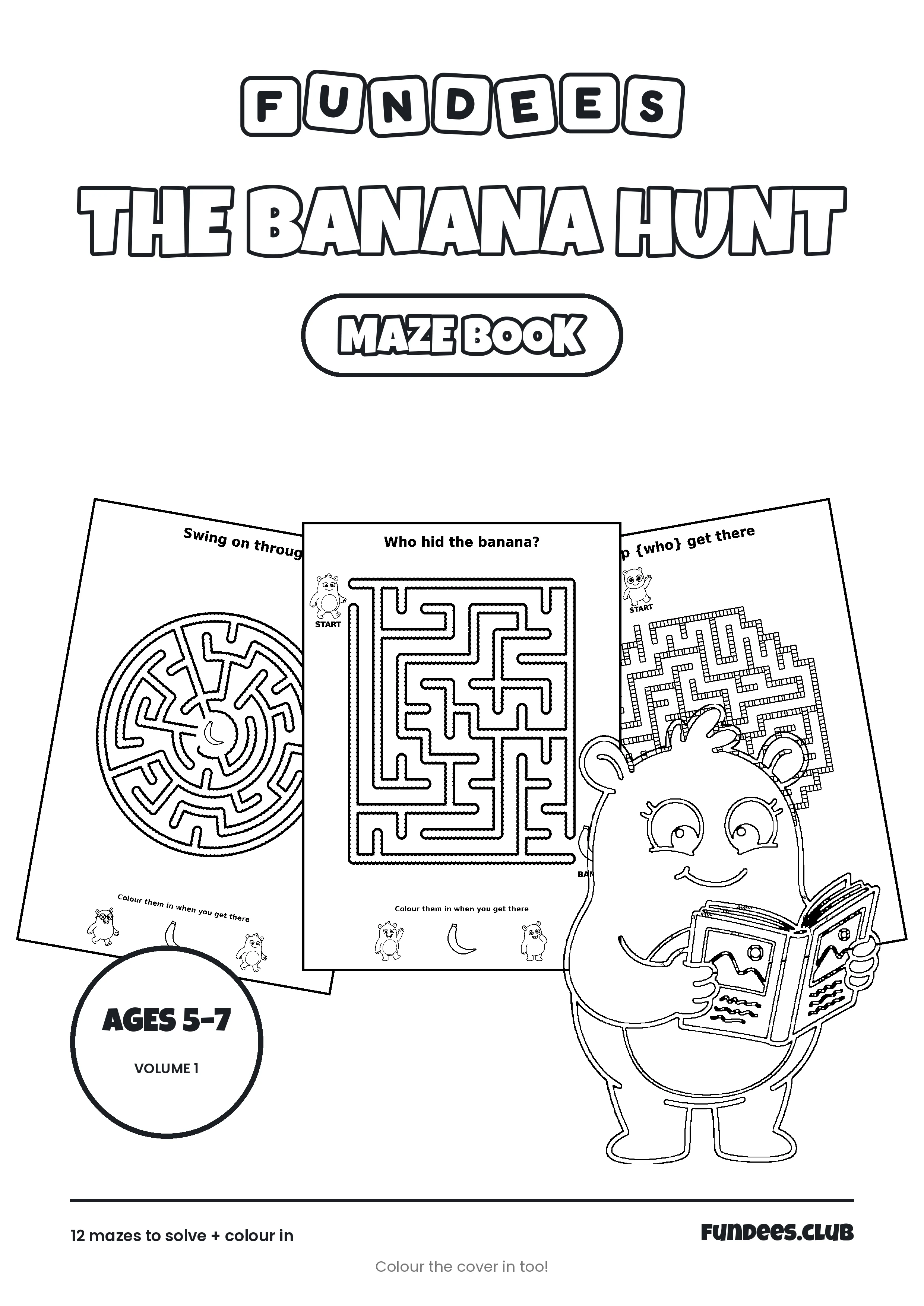 The Banana Hunt coloring book cover, Ages 5–7, volume 1
