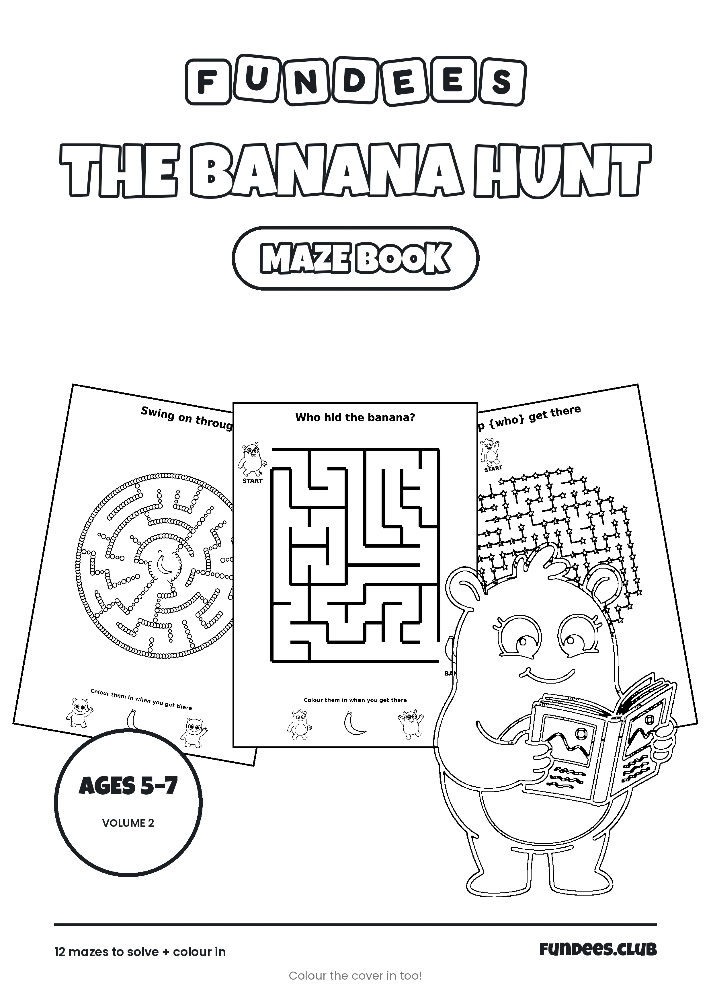 The Banana Hunt coloring book cover, Ages 5–7, volume 2