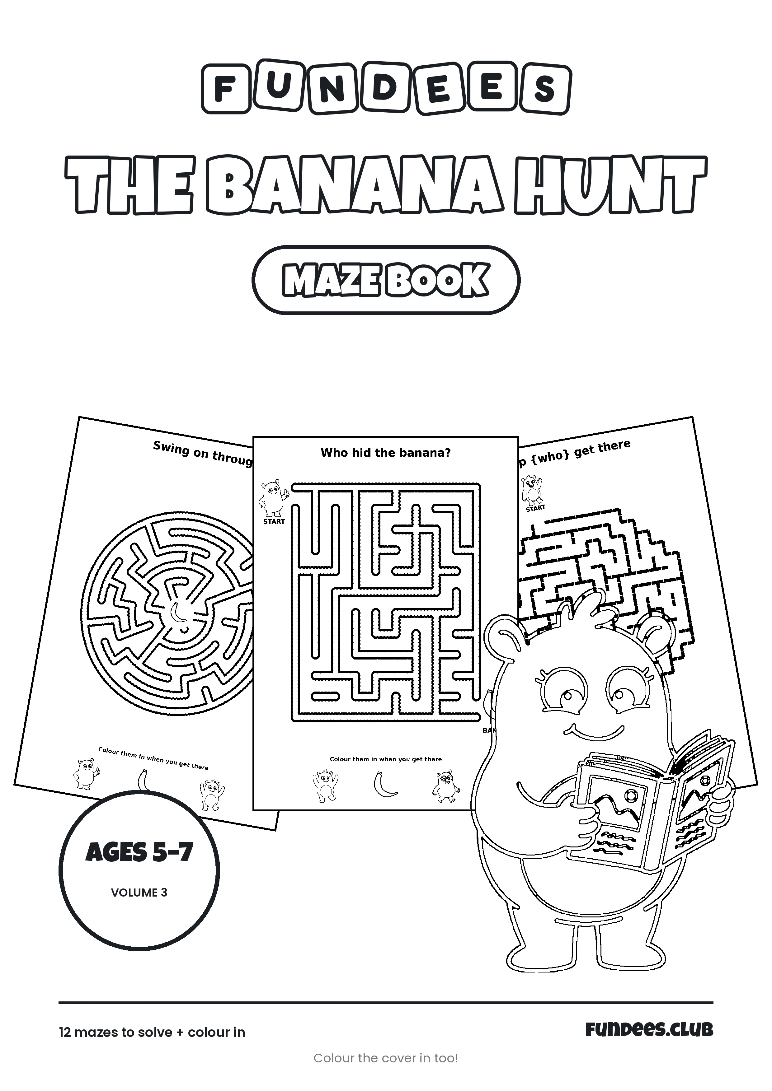 The Banana Hunt coloring book cover, Ages 5–7, volume 3