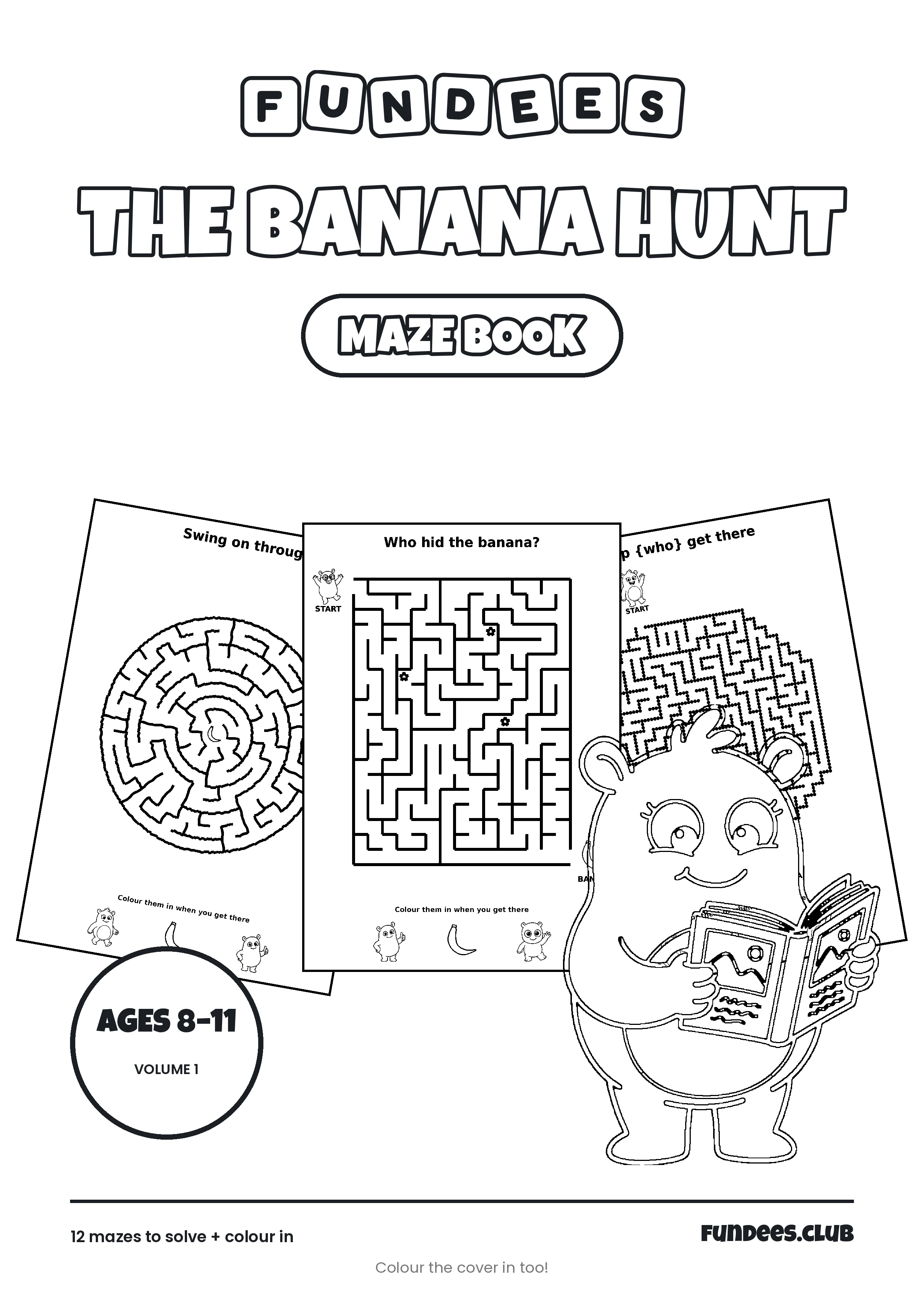 The Banana Hunt coloring book cover, Ages 8–11, volume 1