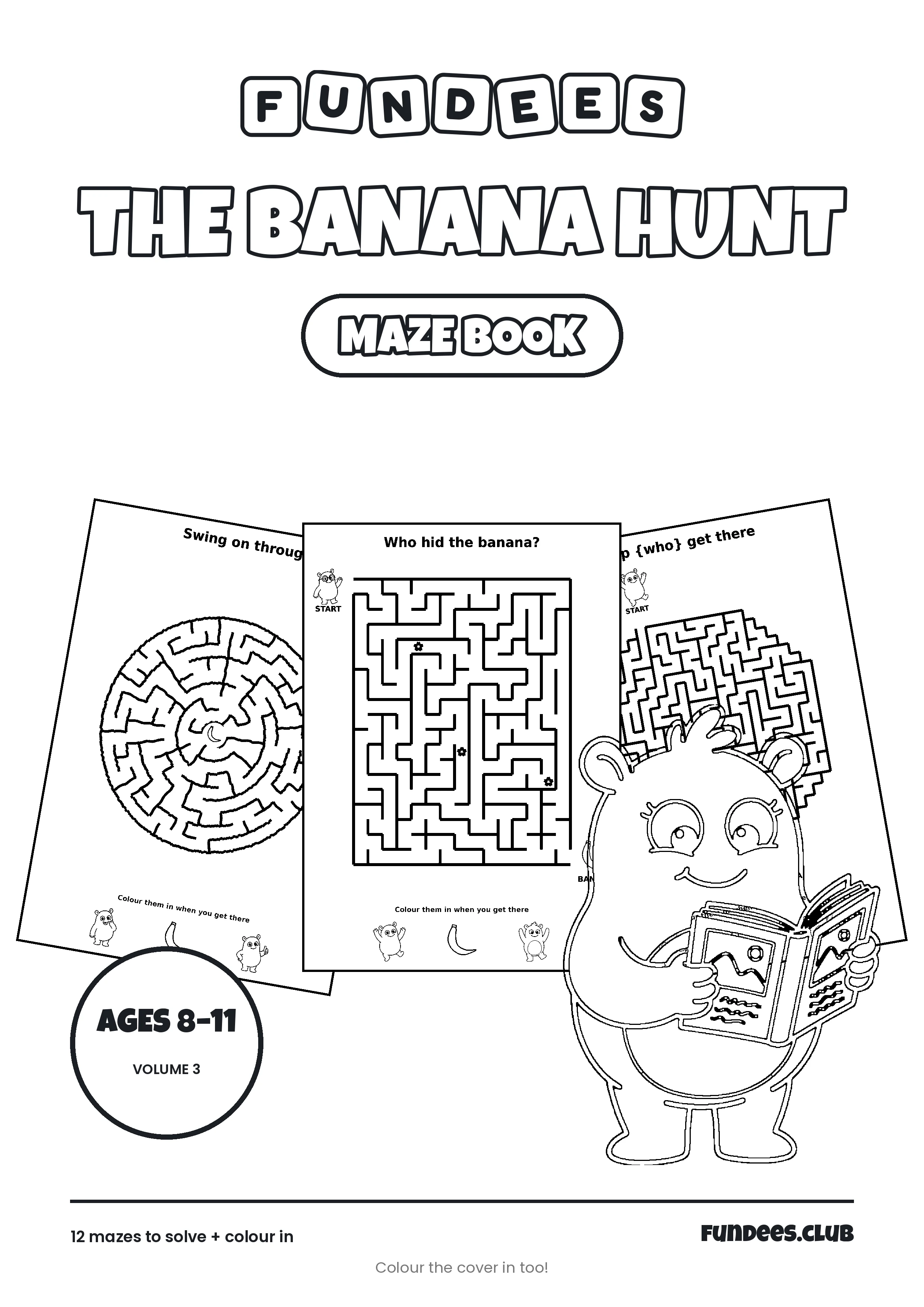The Banana Hunt coloring book cover, Ages 8–11, volume 3