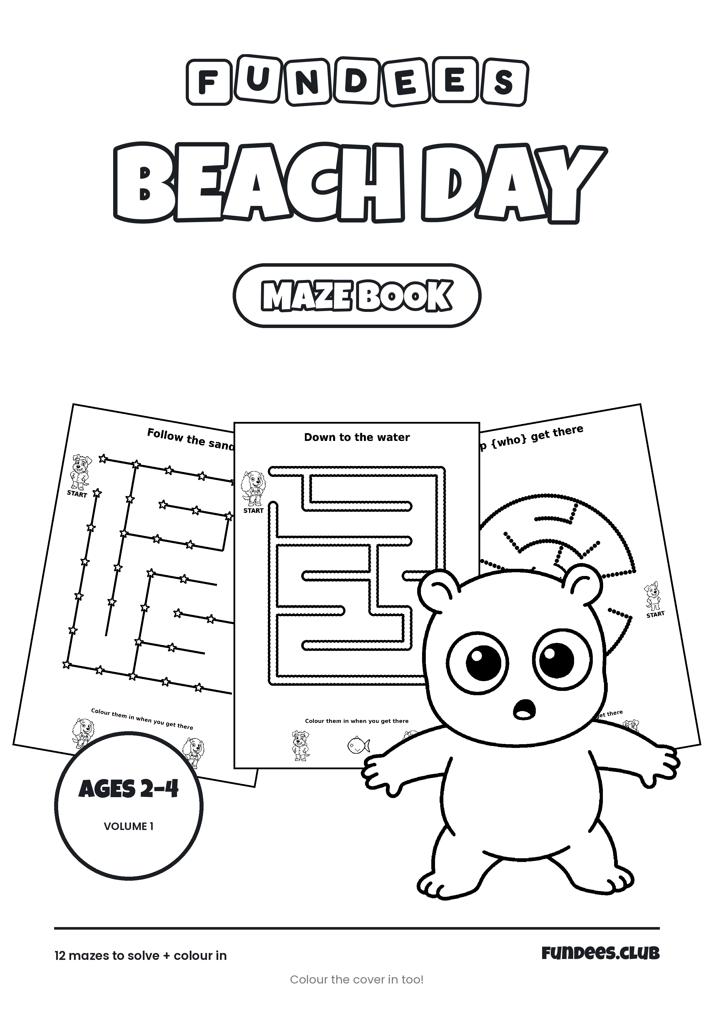 Beach Day coloring book cover, Ages 2–4, volume 1