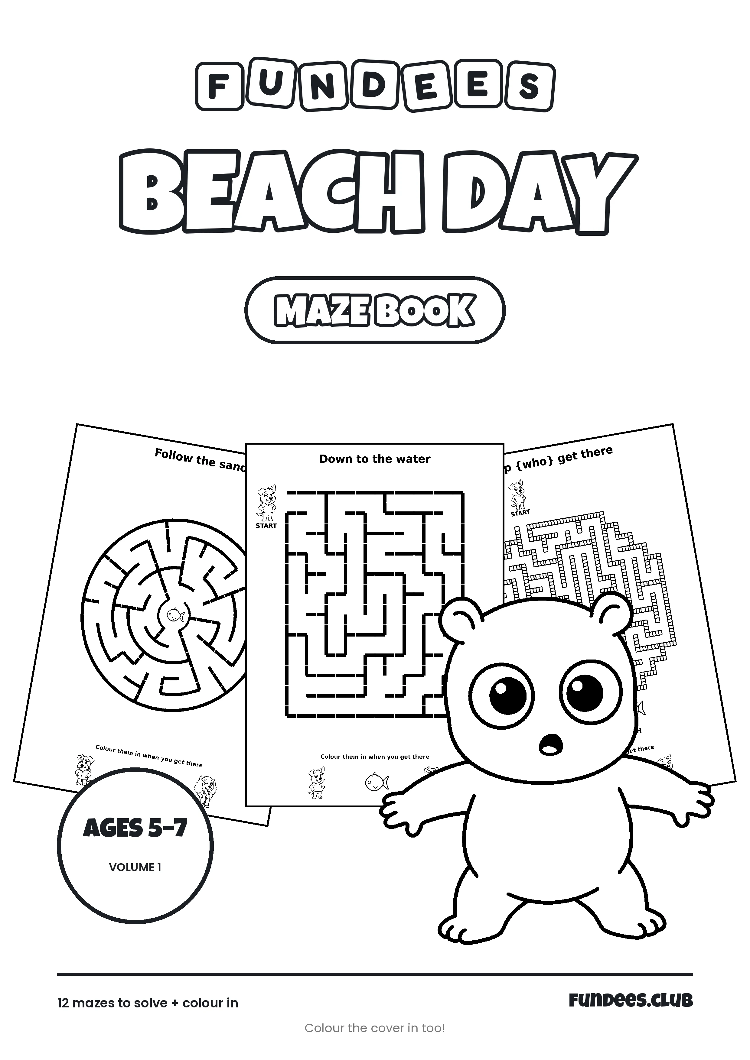 Beach Day coloring book cover, Ages 5–7, volume 1