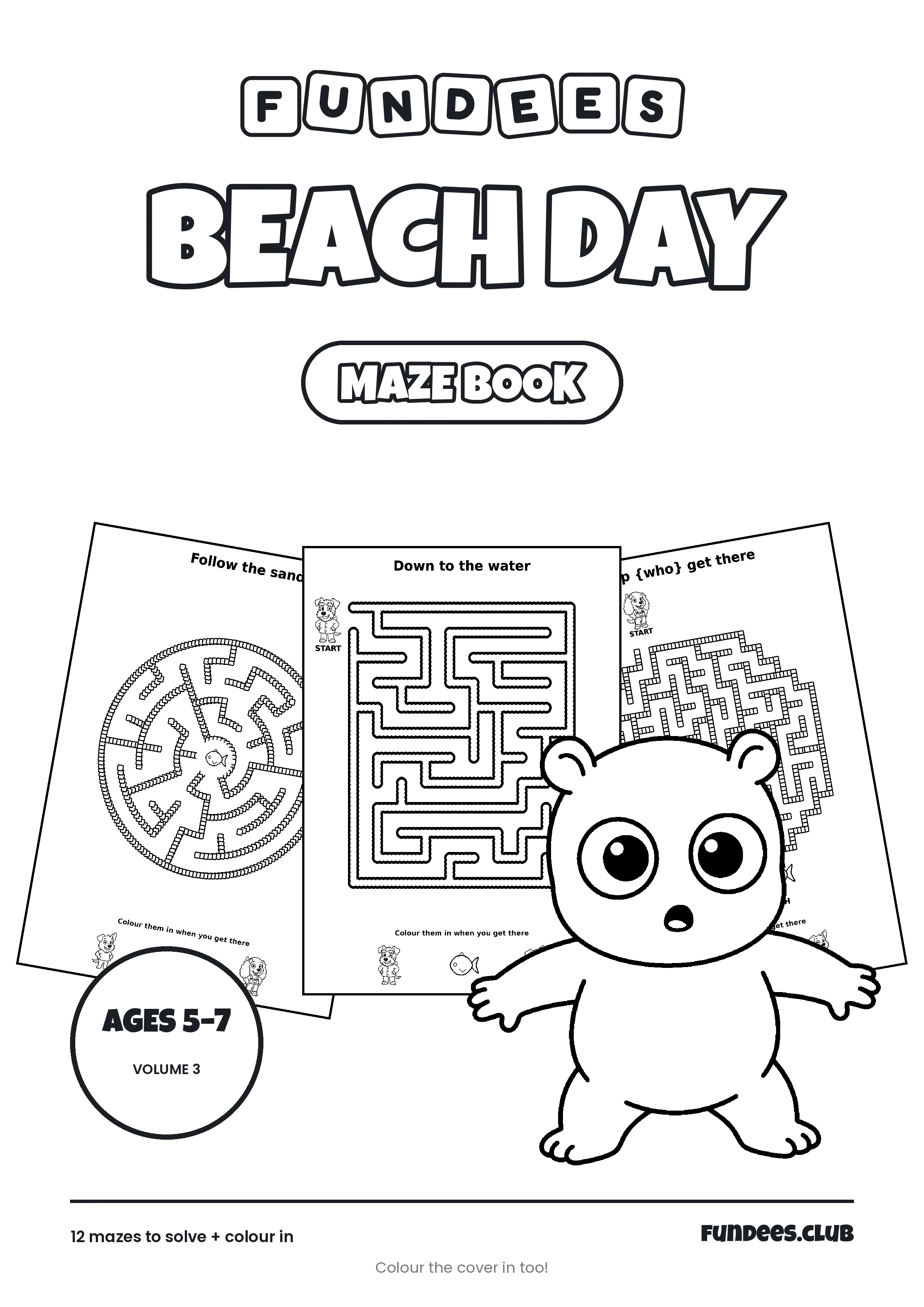 Beach Day coloring book cover, Ages 5–7, volume 3