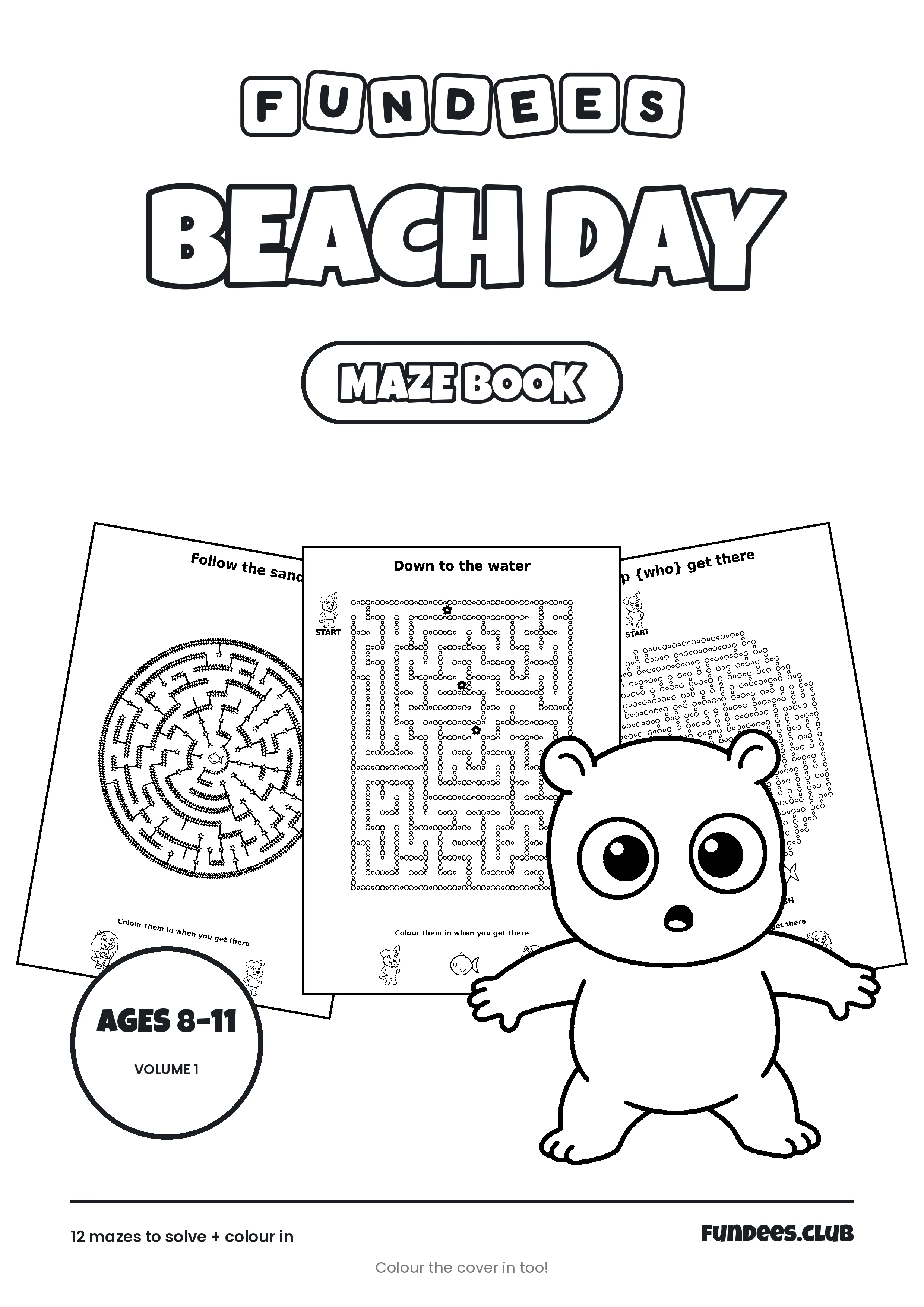 Beach Day coloring book cover, Ages 8–11, volume 1