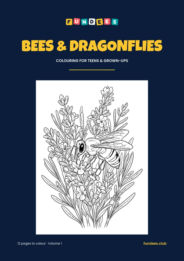 Bees & Dragonflies coloring book cover, Teens & grown-ups, volume 1