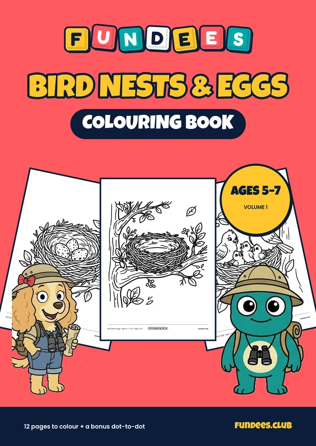 Bird Nests & Eggs coloring book cover, Ages 5–7, volume 1