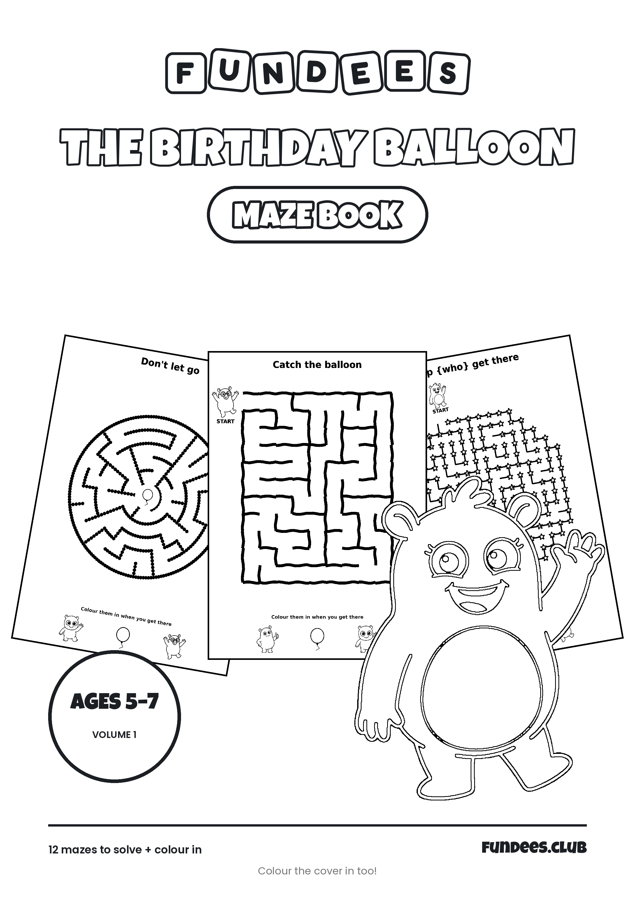 The Birthday Balloon coloring book cover, Ages 5–7, volume 1