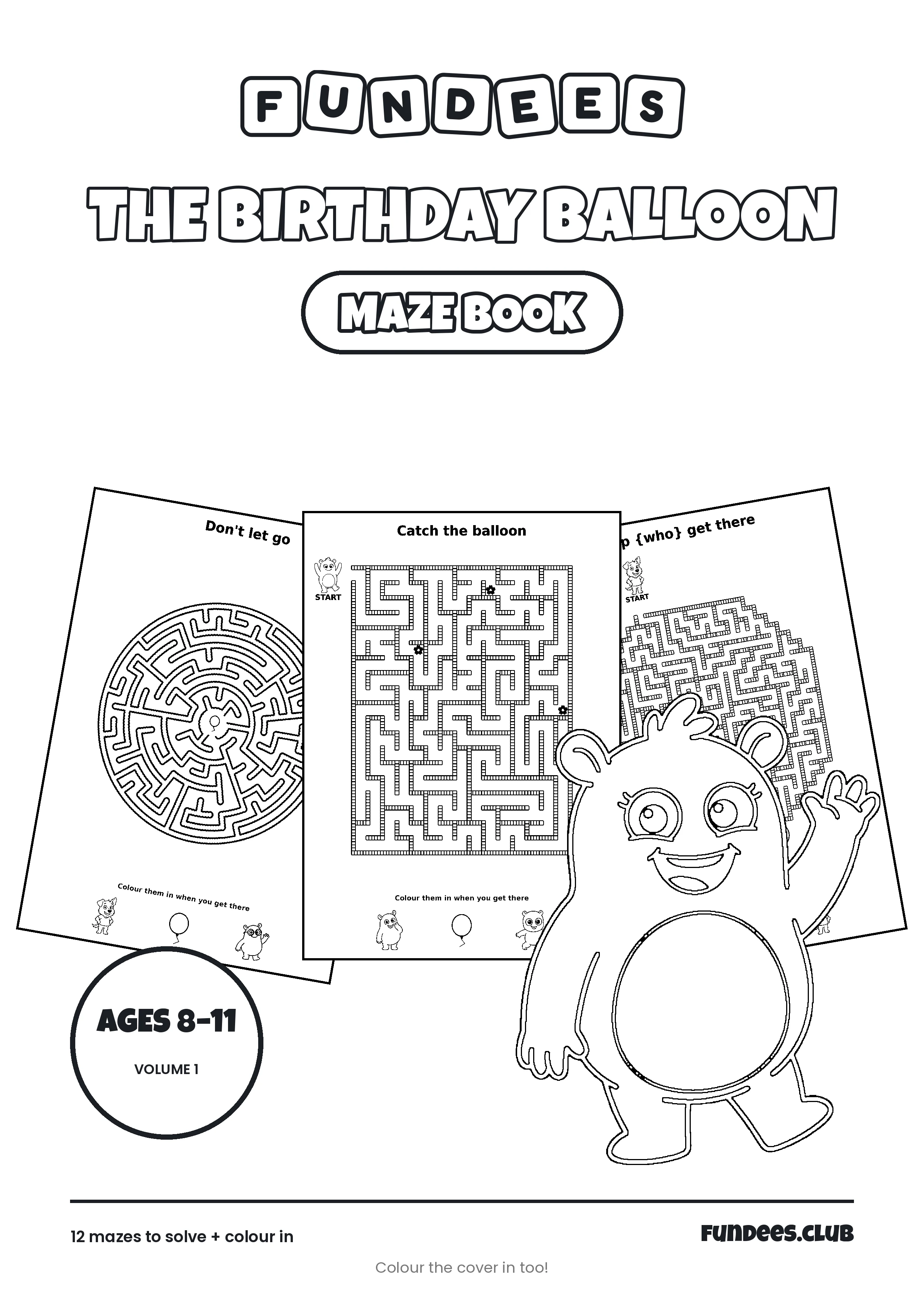 The Birthday Balloon coloring book cover, Ages 8–11, volume 1