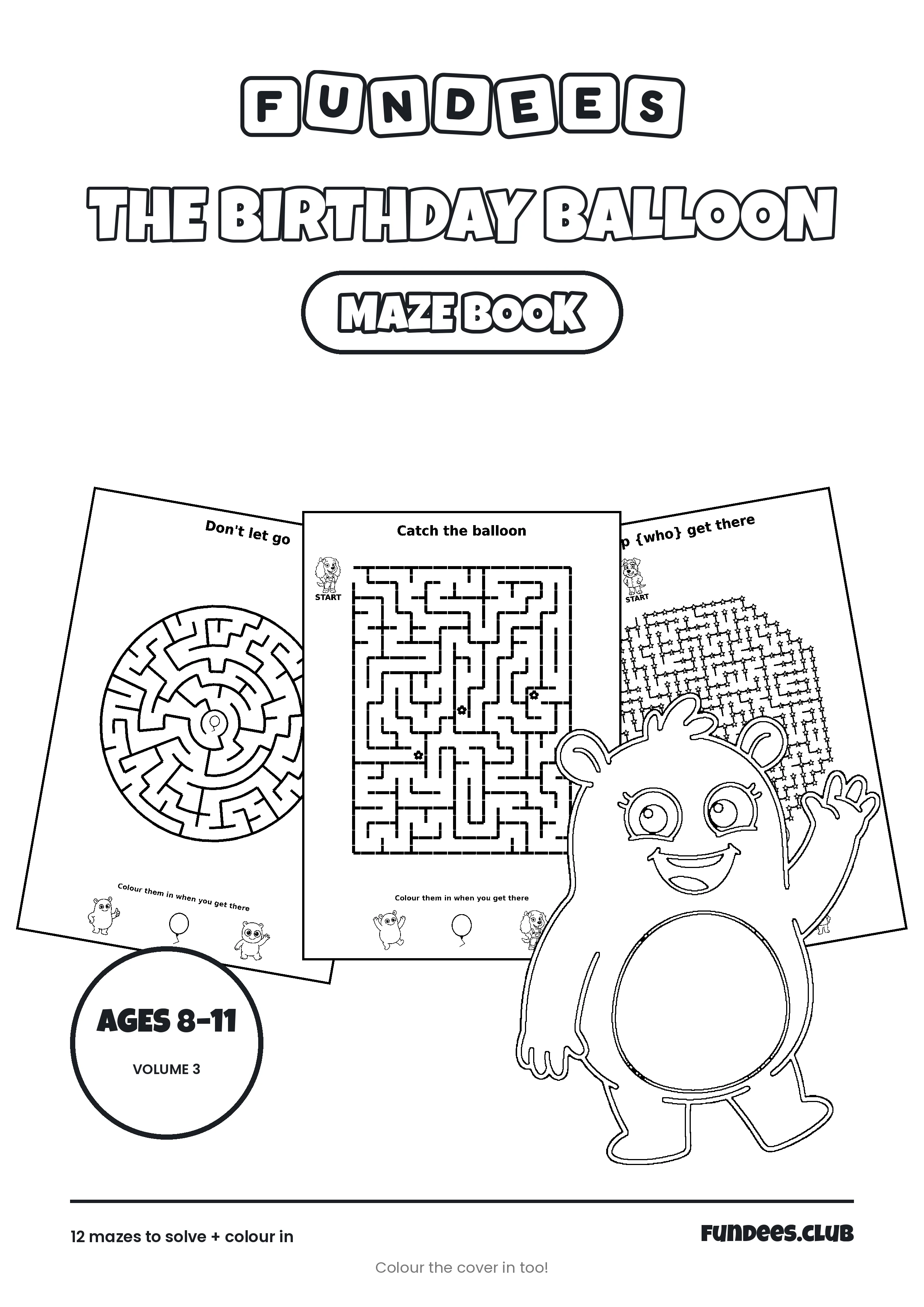 The Birthday Balloon coloring book cover, Ages 8–11, volume 3