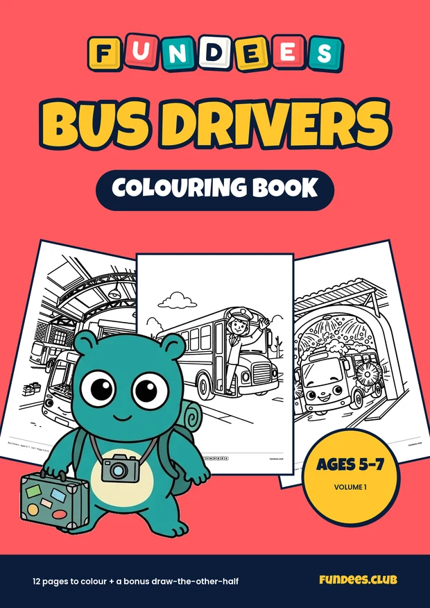 Bus Drivers coloring book cover, Ages 5–7, volume 1