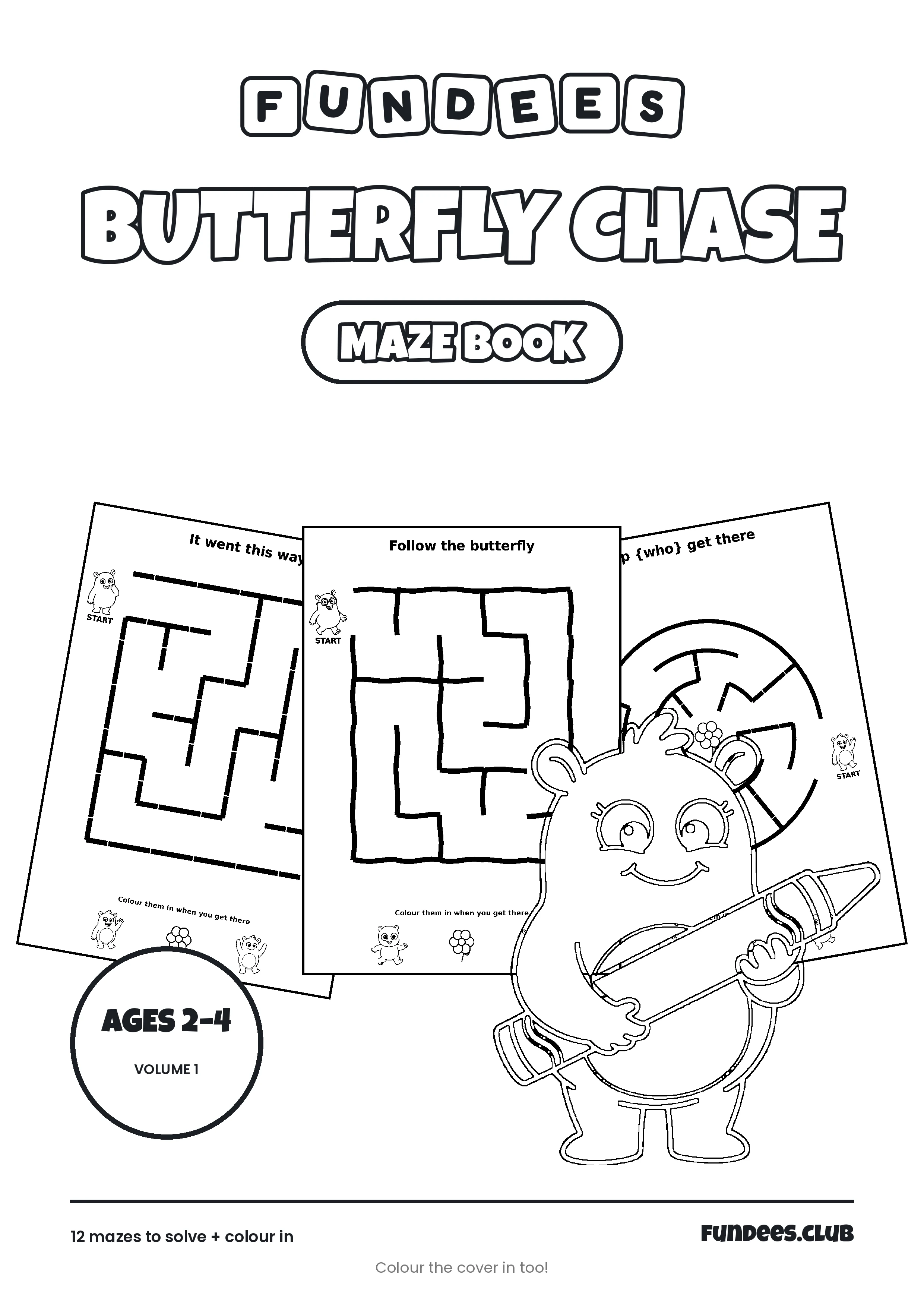 Butterfly Chase coloring book cover, Ages 2–4, volume 1