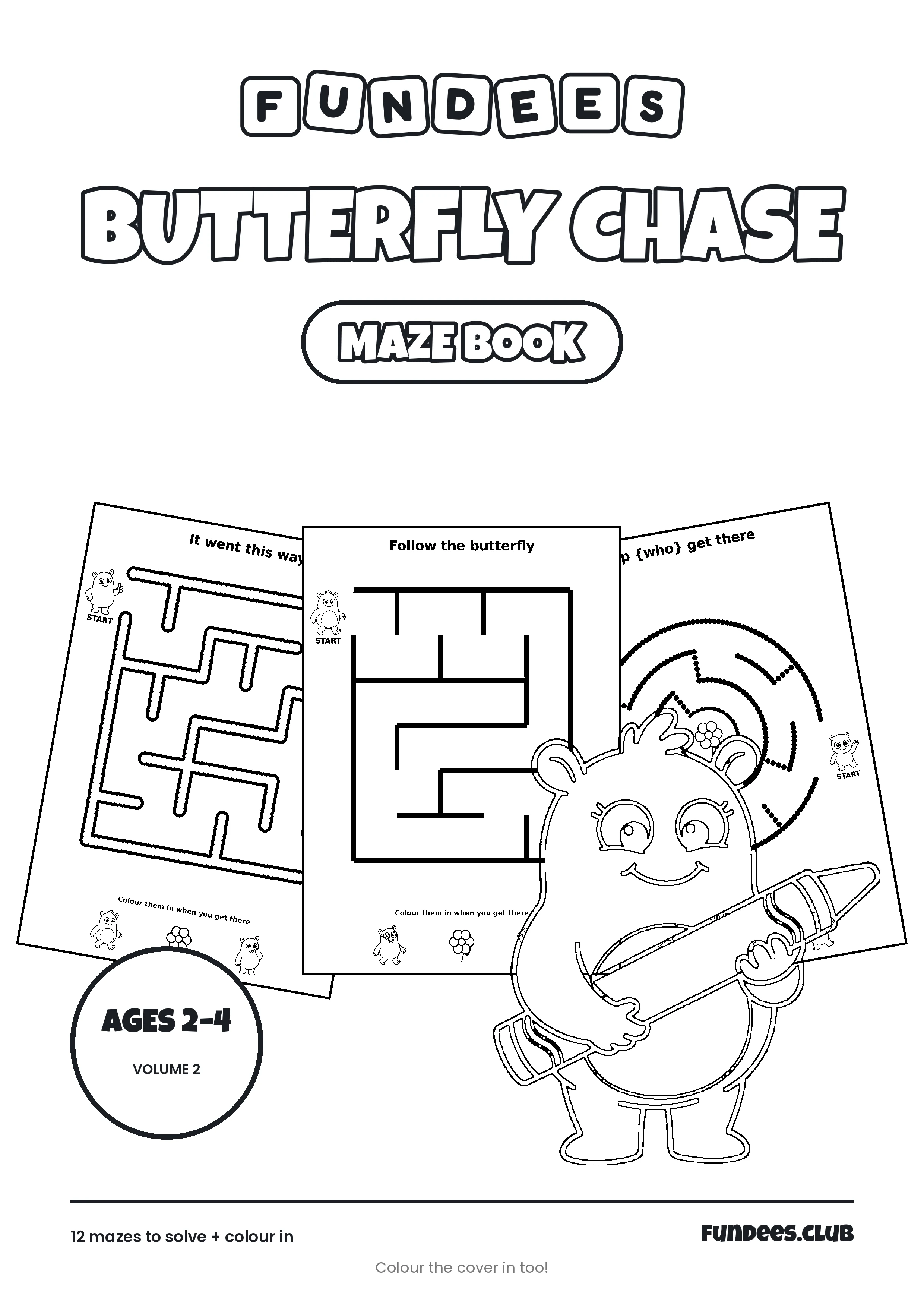 Butterfly Chase coloring book cover, Ages 2–4, volume 2