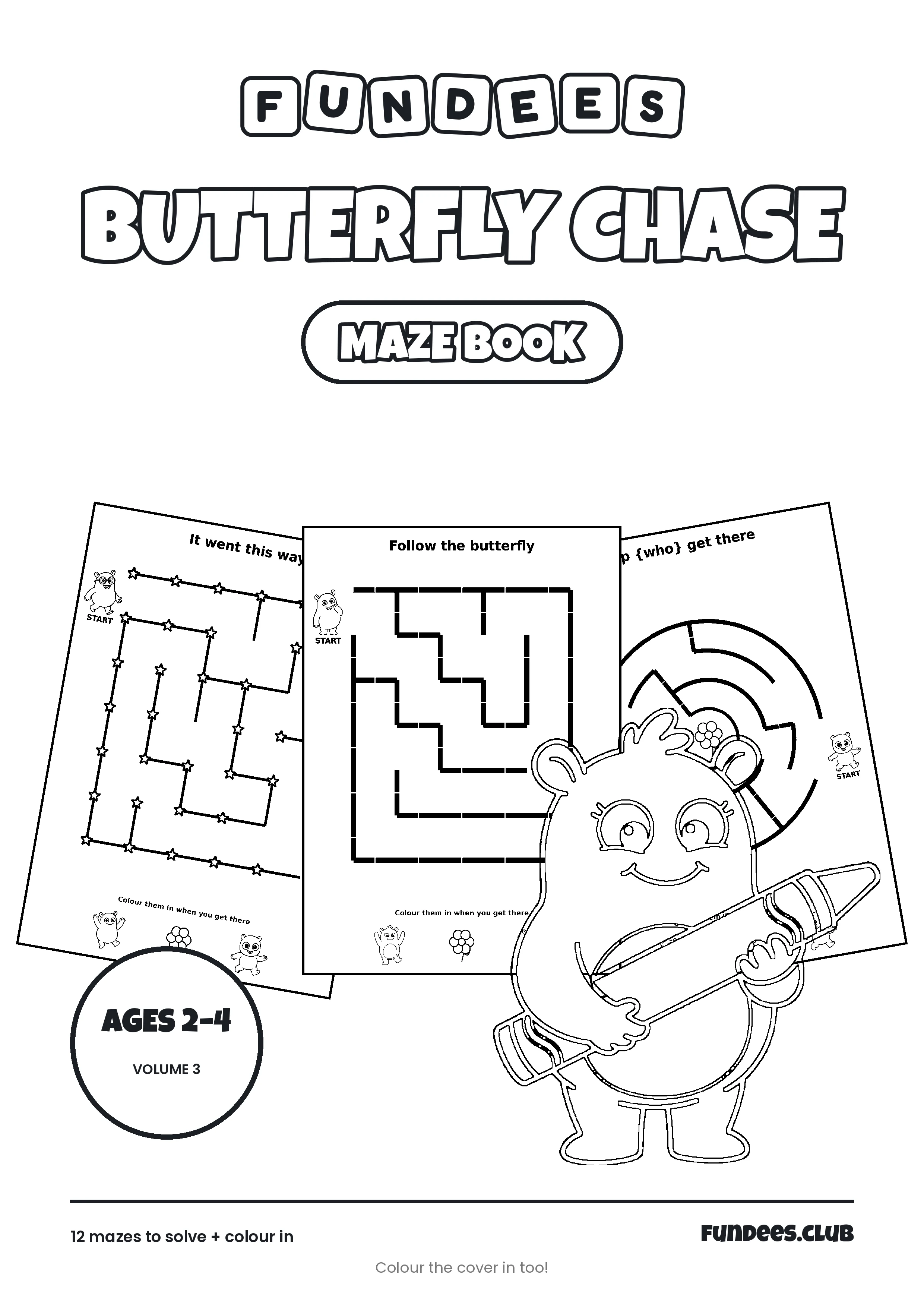 Butterfly Chase coloring book cover, Ages 2–4, volume 3