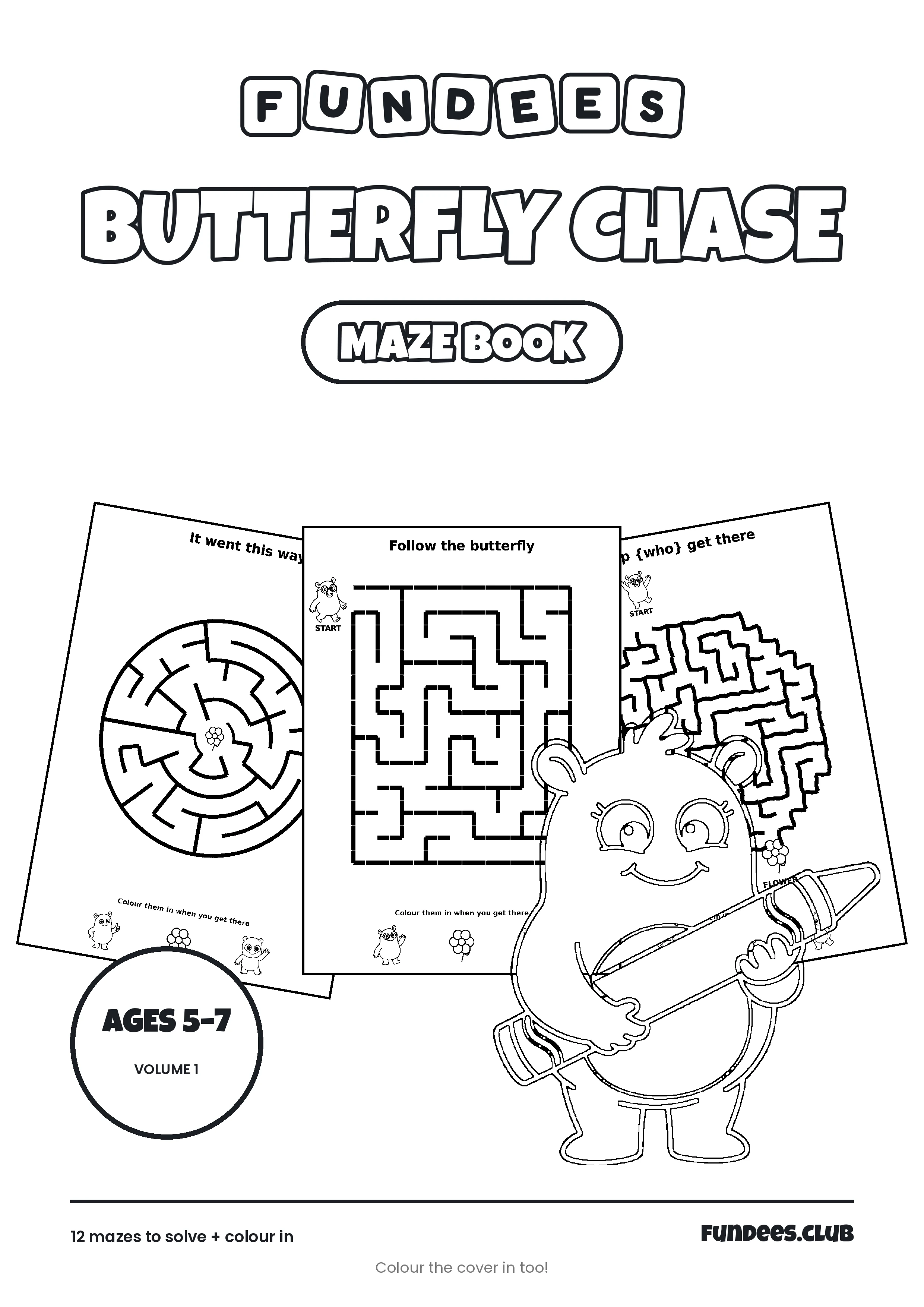 Butterfly Chase coloring book cover, Ages 5–7, volume 1