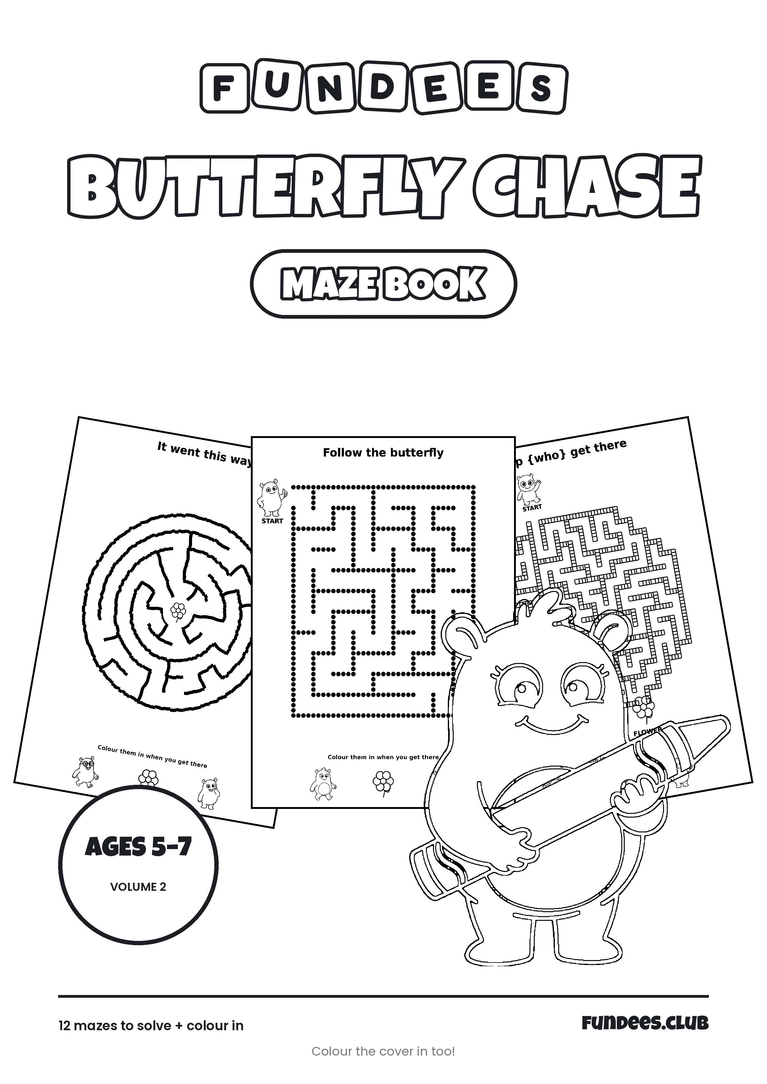 Butterfly Chase coloring book cover, Ages 5–7, volume 2