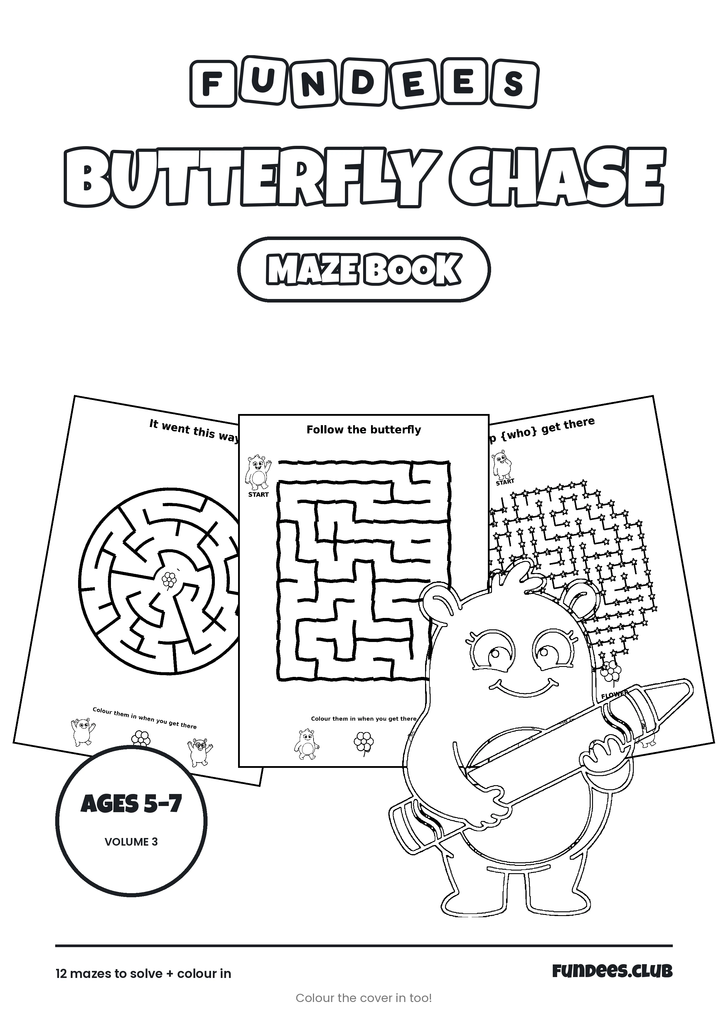 Butterfly Chase coloring book cover, Ages 5–7, volume 3