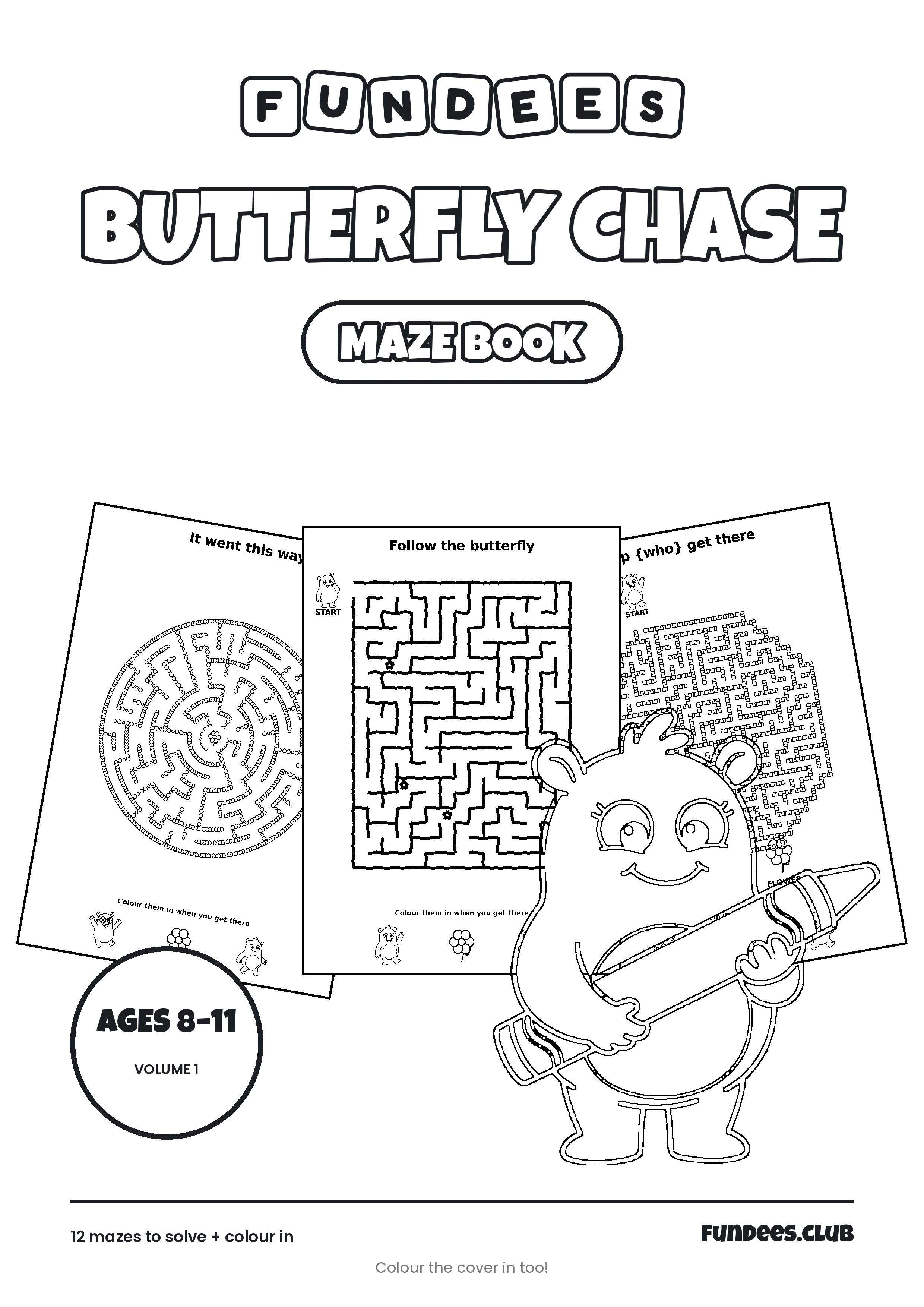 Butterfly Chase coloring book cover, Ages 8–11, volume 1