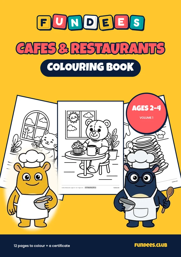 Cafes & Restaurants coloring book cover, Ages 2–4, volume 1