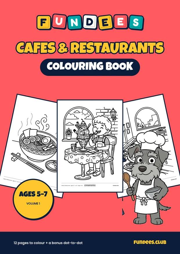 Cafes & Restaurants coloring book cover, Ages 5–7, volume 1