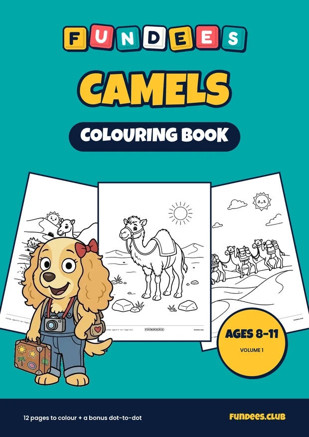 Camels coloring book cover, Ages 8–11, volume 1