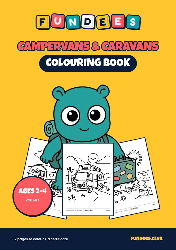 Campervans & Caravans coloring book cover, Ages 2–4, volume 1