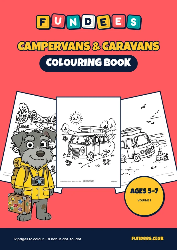 Campervans & Caravans coloring book cover, Ages 5–7, volume 1
