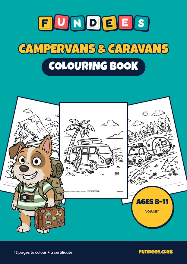 Campervans & Caravans coloring book cover, Ages 8–11, volume 1