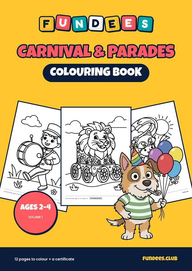 Carnival & Parades coloring book cover, Ages 2–4, volume 1