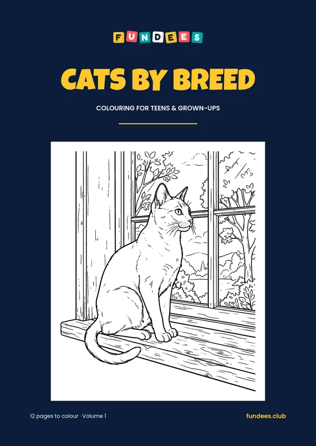 Cats by Breed coloring book cover, Teens & grown-ups, volume 1