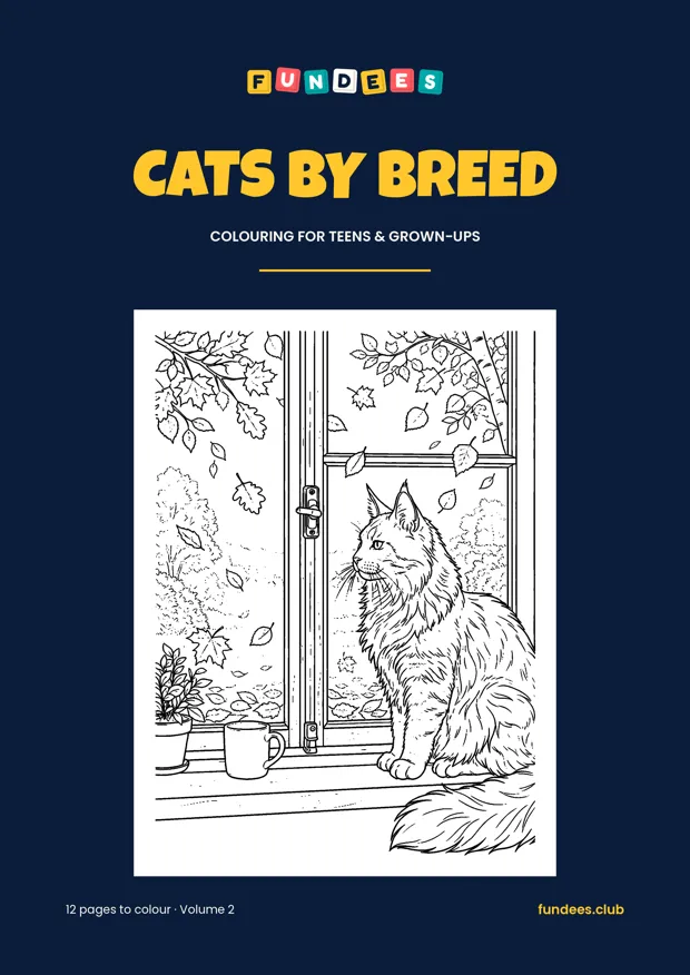 Cats by Breed coloring book cover, Teens & grown-ups, volume 2