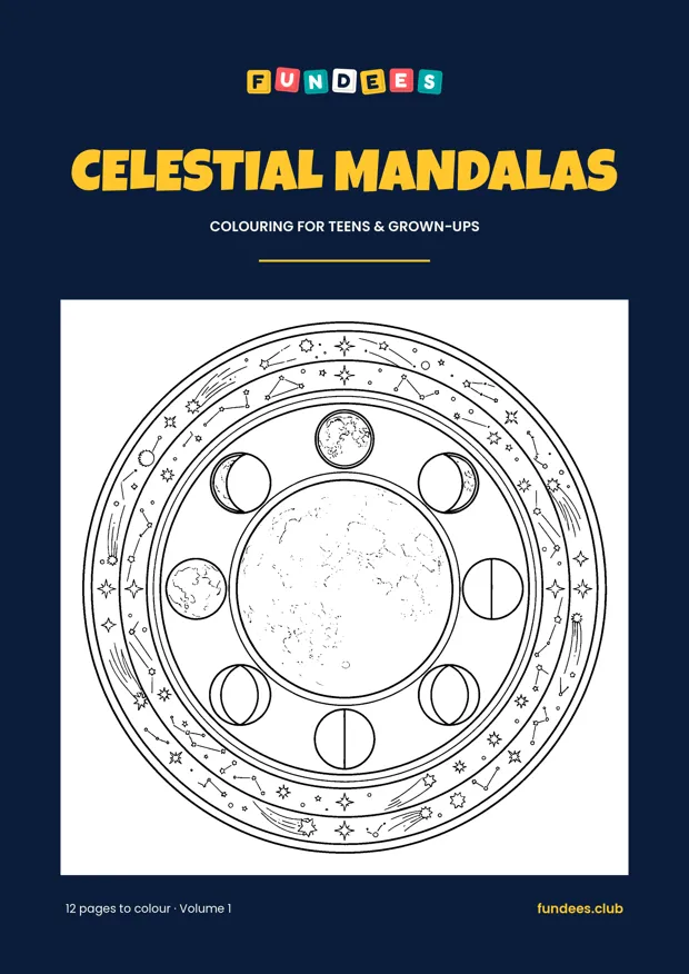 Celestial Mandalas coloring book cover, Teens & grown-ups, volume 1