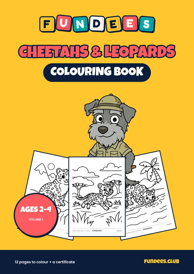 Cheetahs & Leopards coloring book cover, Ages 2–4, volume 1