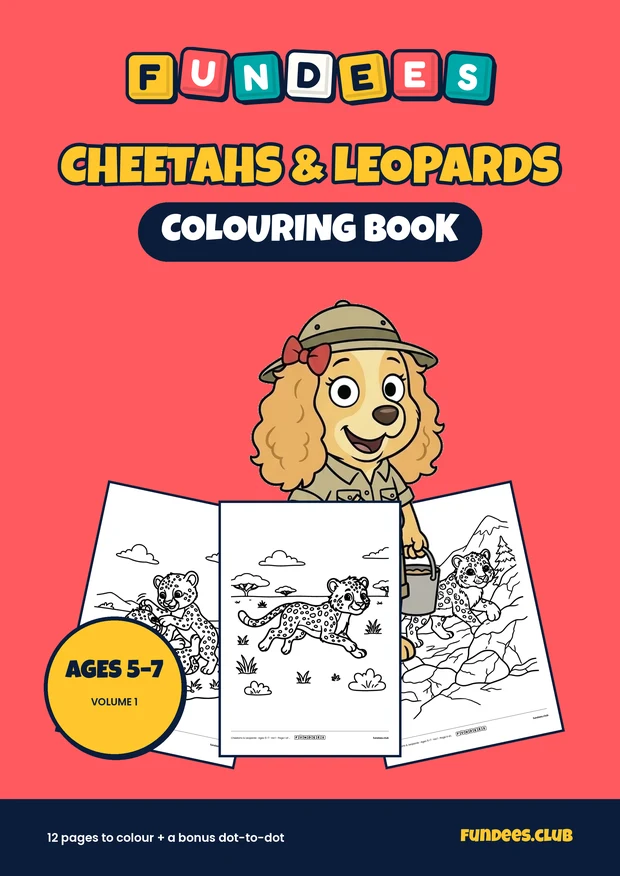 Cheetahs & Leopards coloring book cover, Ages 5–7, volume 1